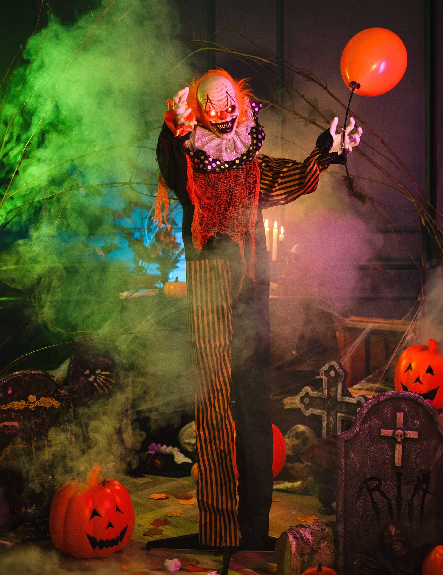 Animovaný zlý klaun na stojanu - 166 cm