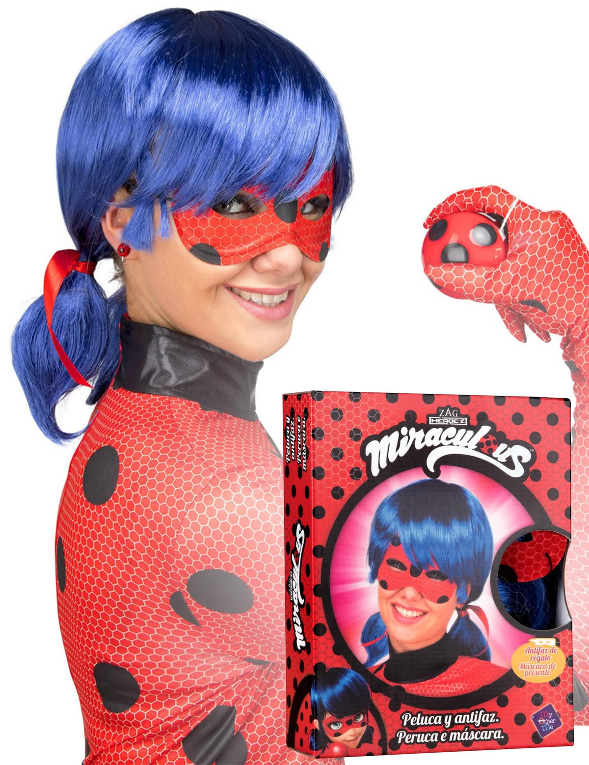 Obalová krabice sady s parukou a maskou Ladybug pro dospělý
