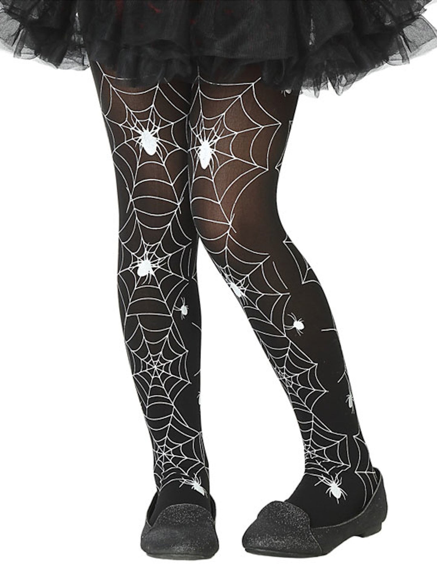 Dětské černobílé punčocháče s motivem pavučiny