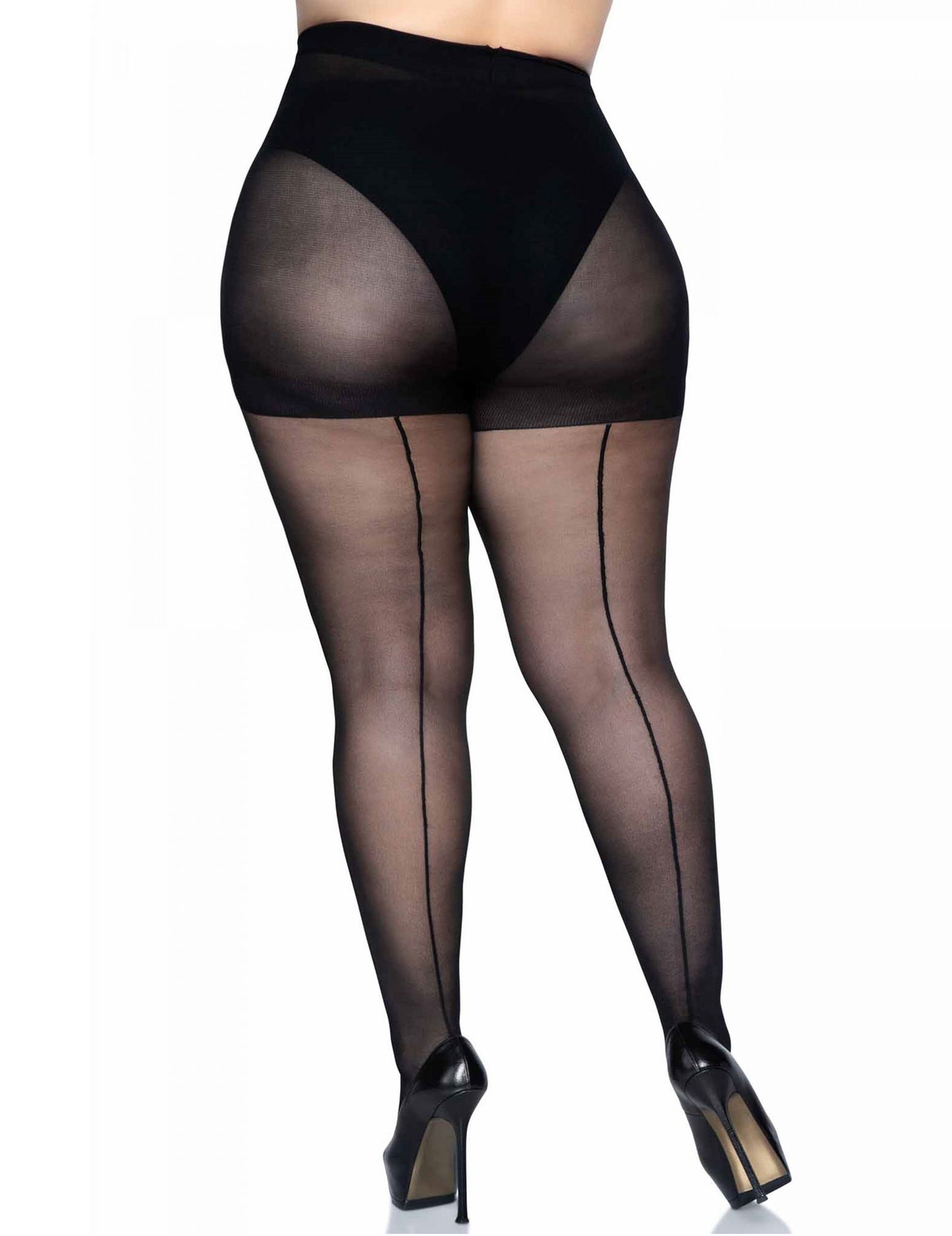 Dámské punčocháče se švy v černé barvě pro větší velikosti