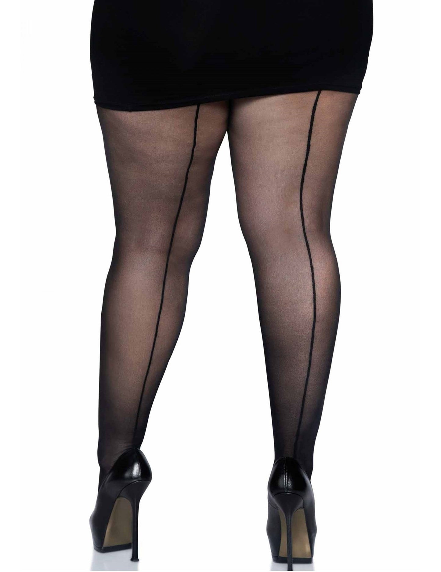 Dámské punčocháče se švy v černé barvě pro větší velikosti