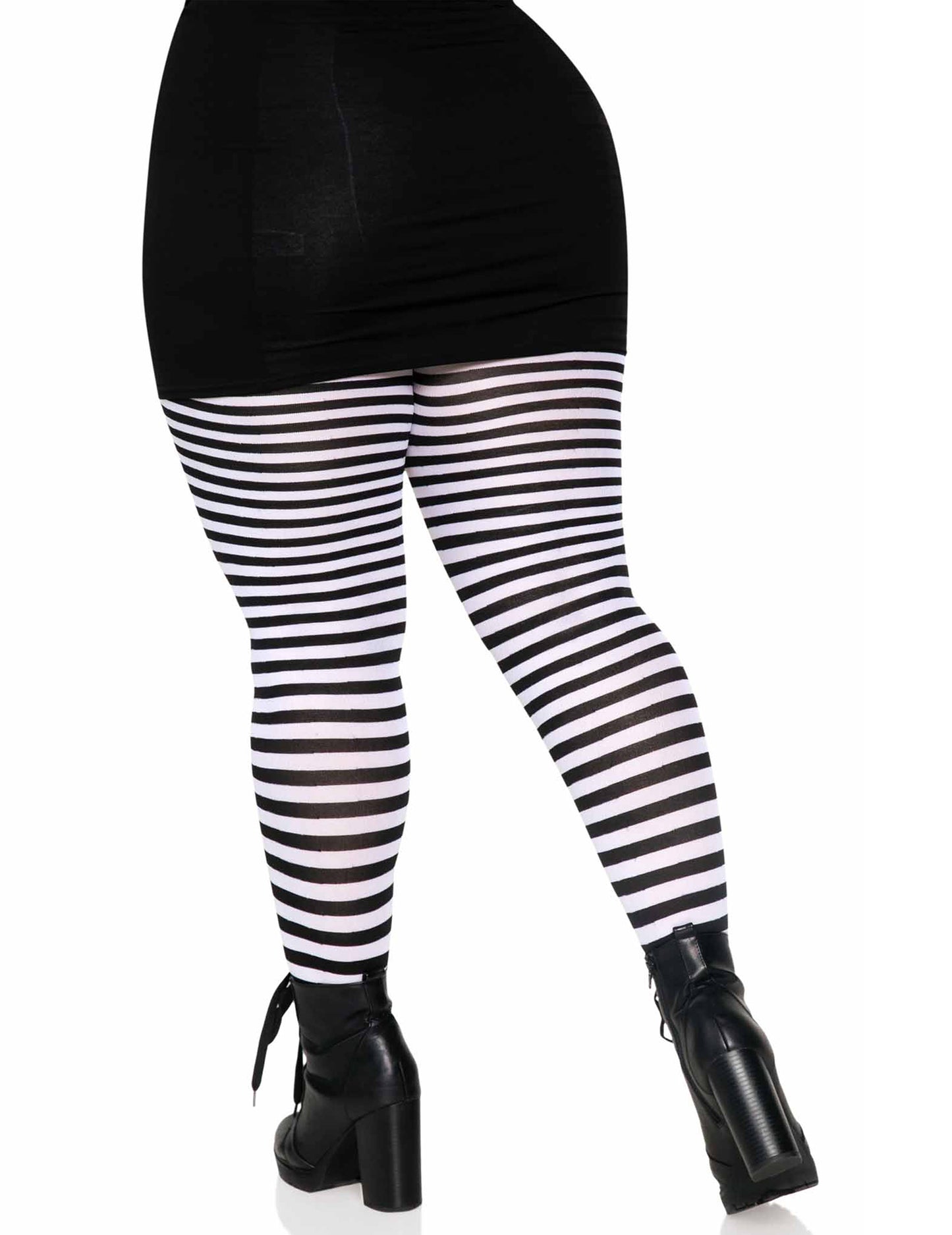 Dámské černobílé pruhované punčocháče pro větší velikosti