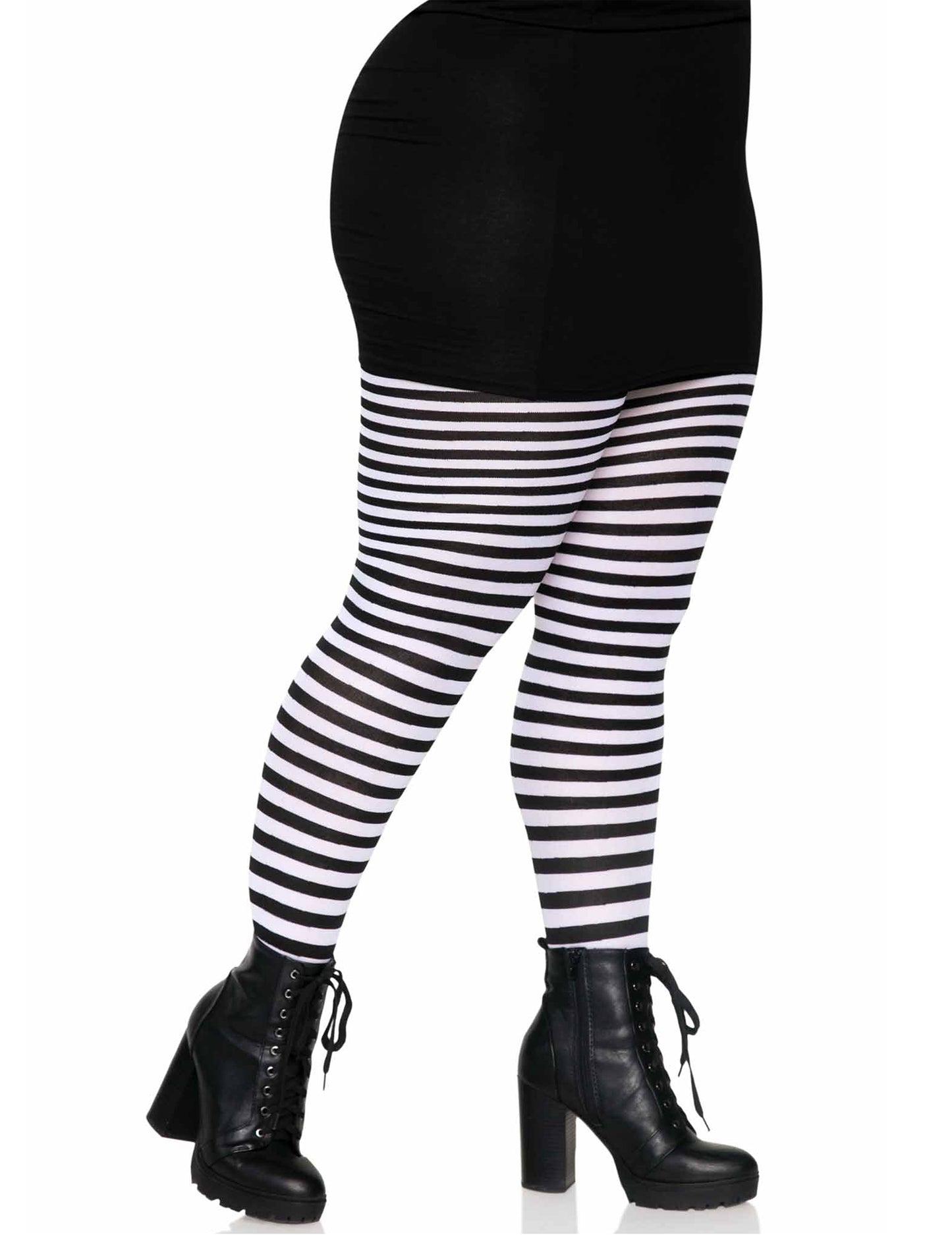 Dámské černobílé pruhované punčocháče pro větší velikosti