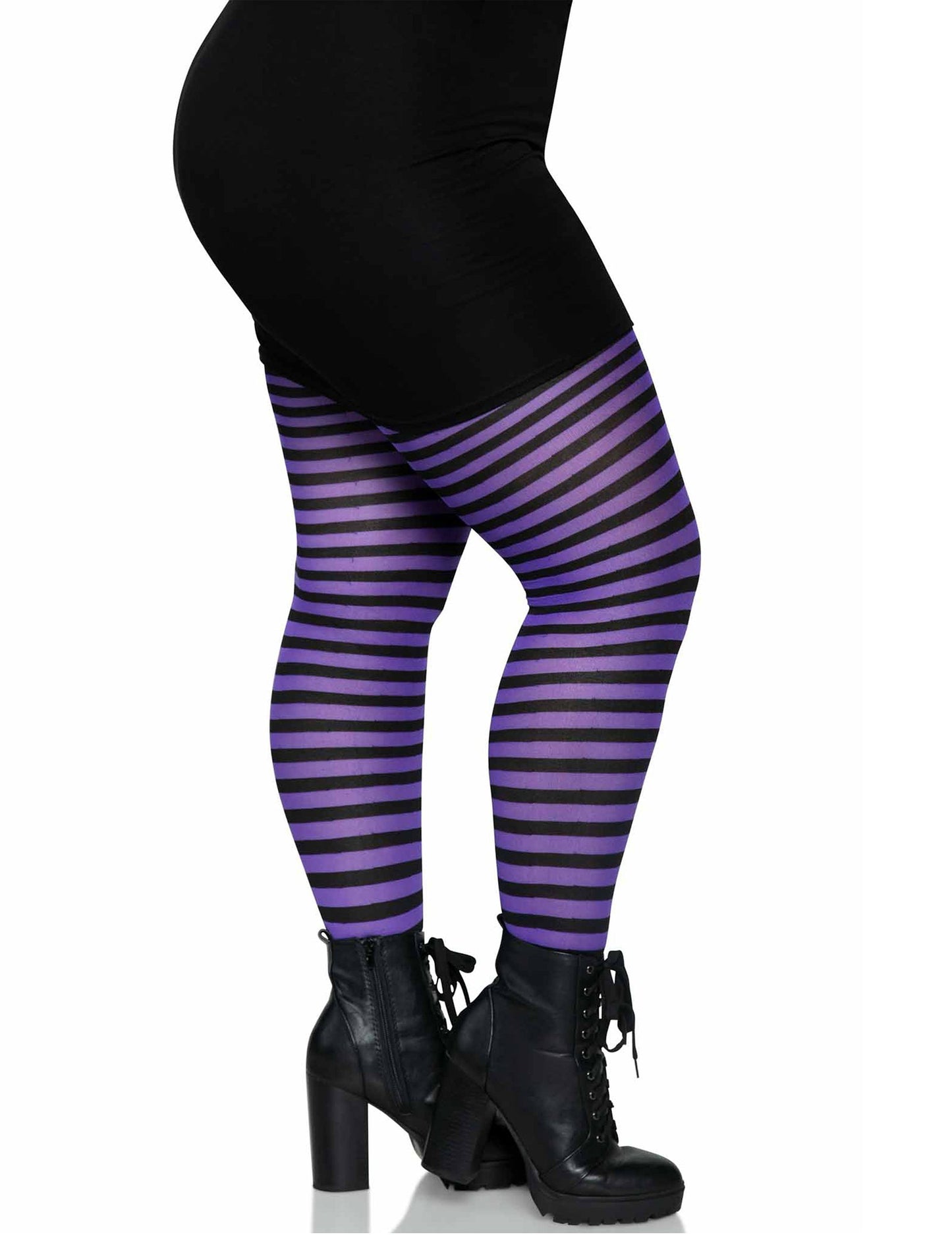 Dámské černofialové pruhované punčocháče pro větší velikosti