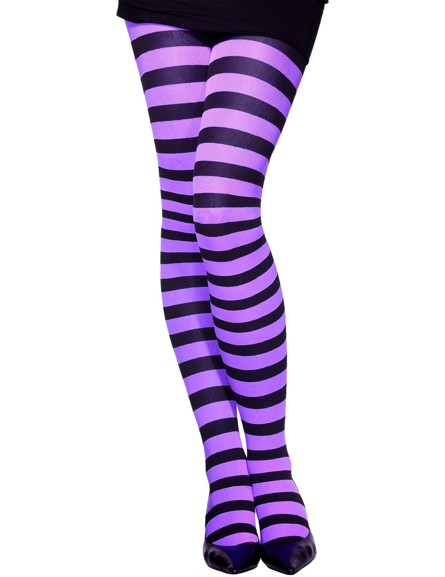 Dívčí fialovo-černé pruhované punčocháče