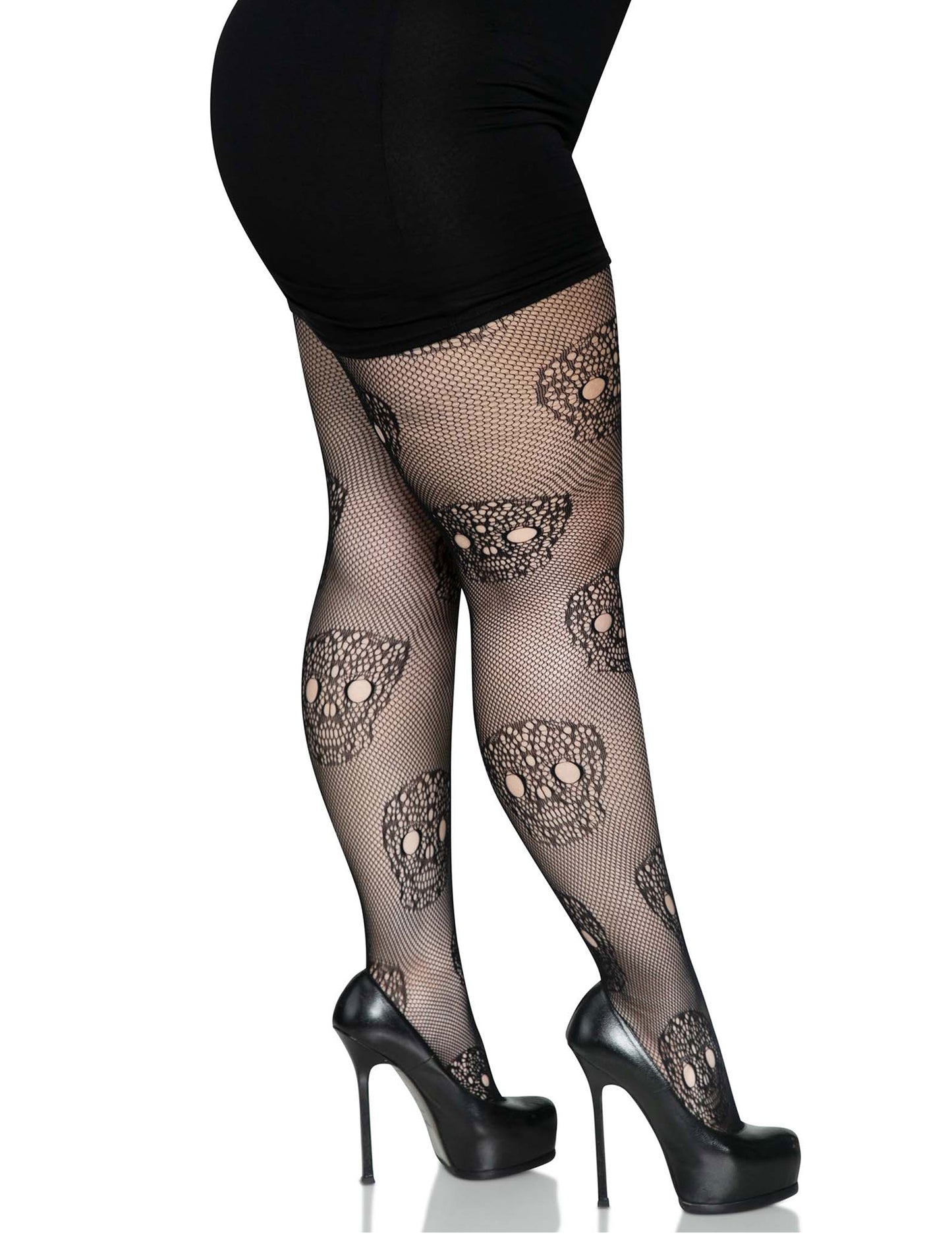 Dámské síťované punčocháče velké velikosti Dia de los Muertos