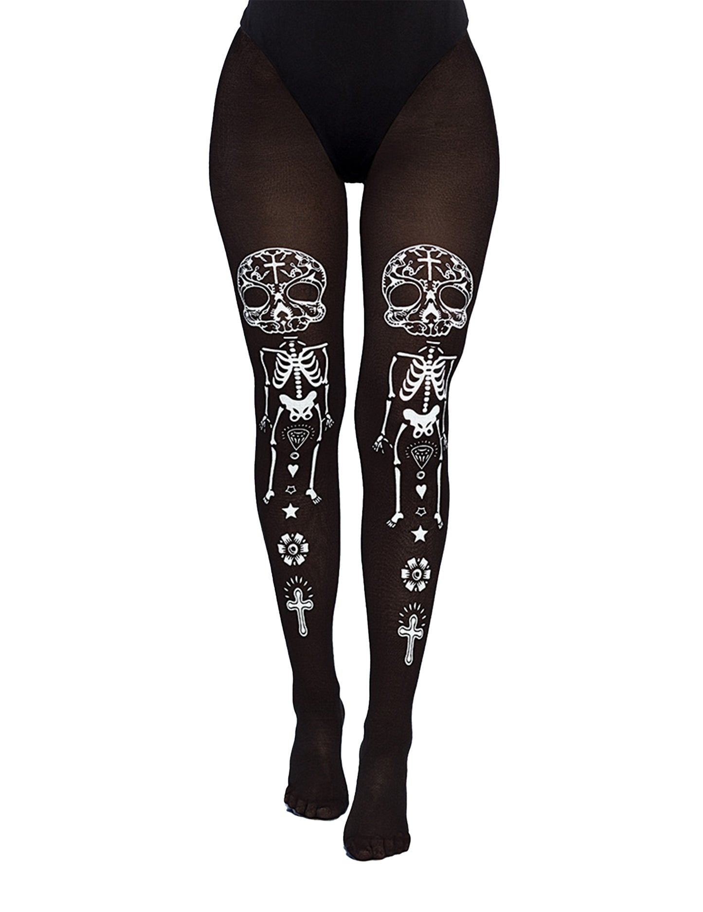 Černobílé punčocháče pro dospělé s kostlivci ke Dni mrtvých