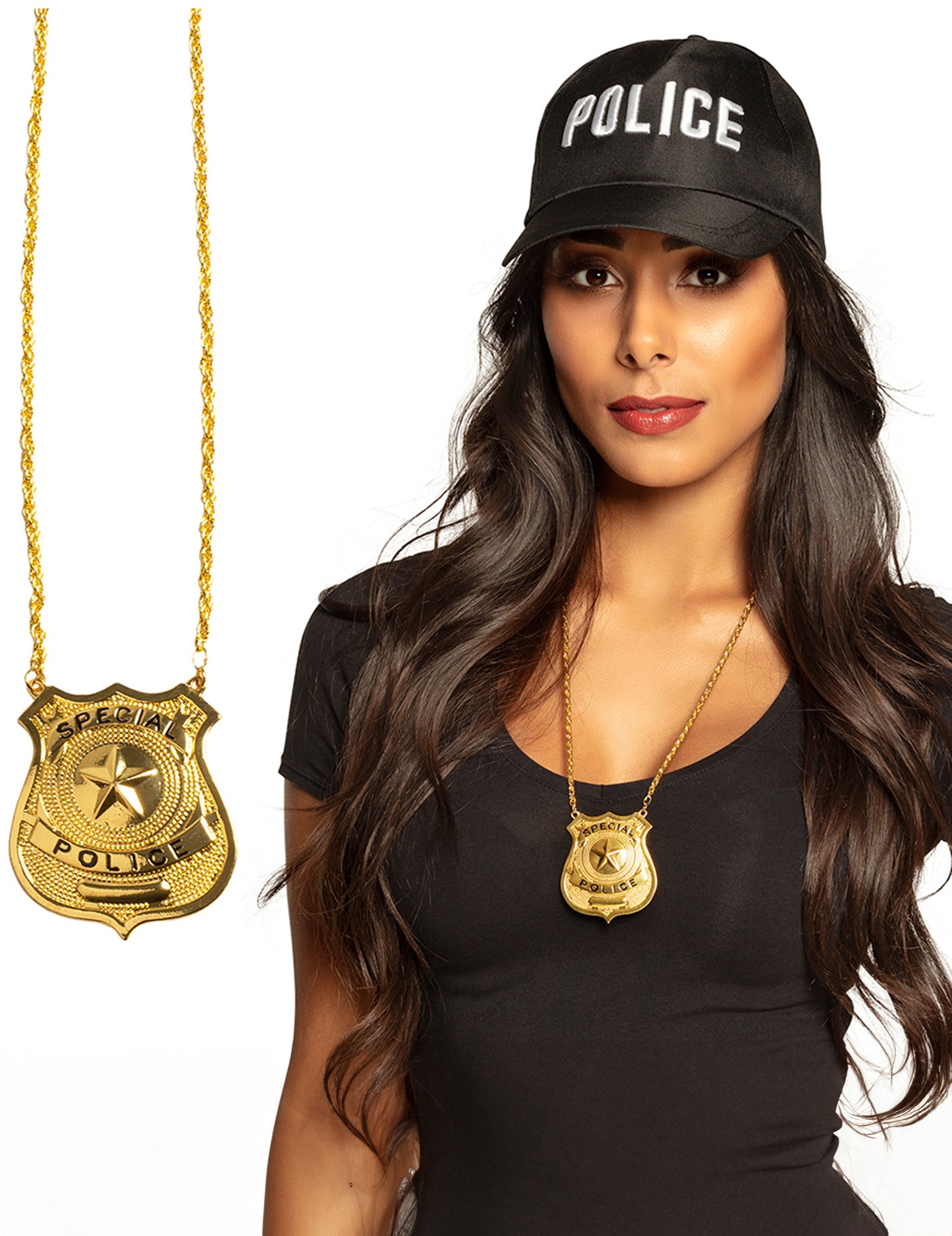 Kovový náhrdelník se zlatým policejním odznakem pro dospělé