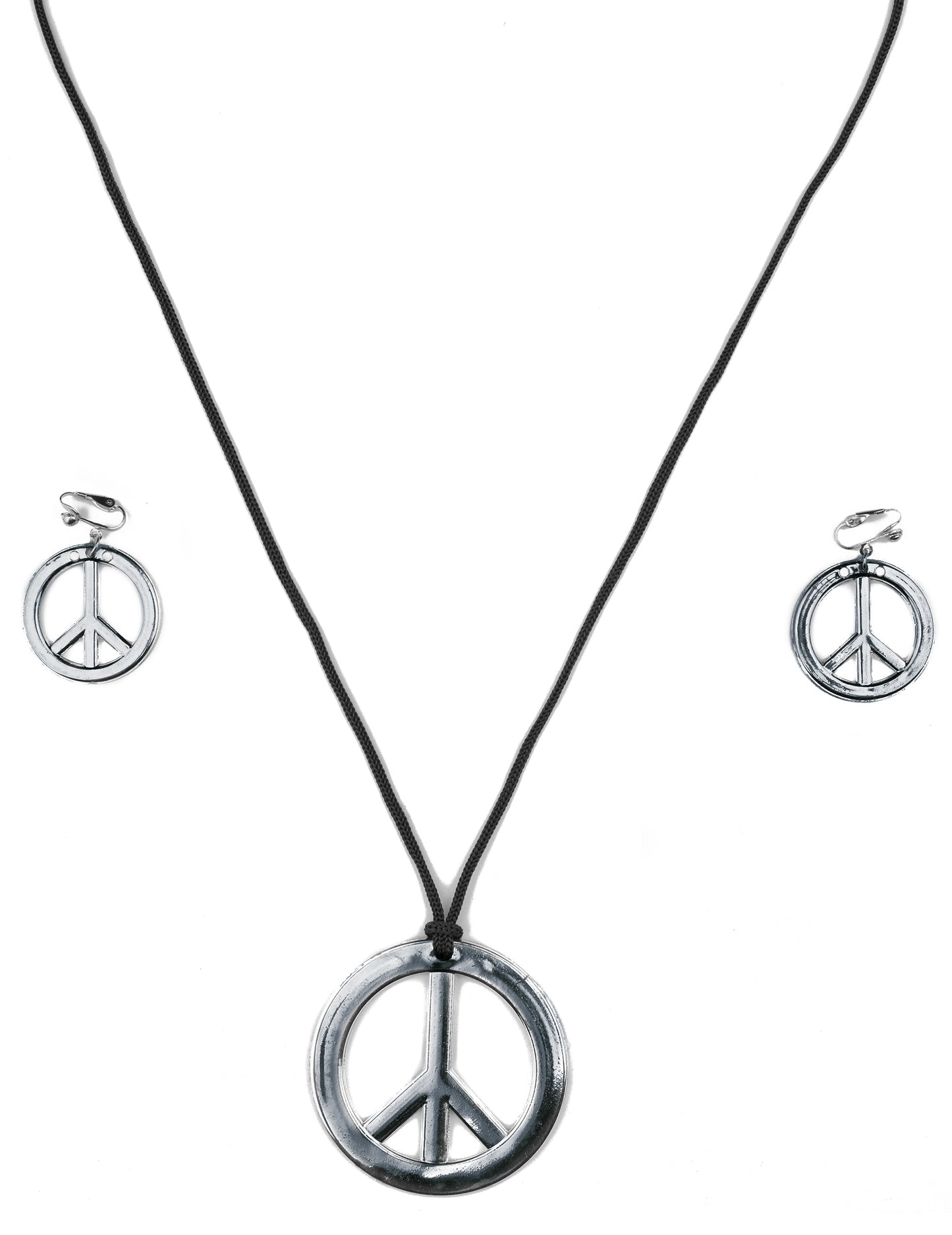 Stříbrný hippie náhrdelník a dospělý plastový hippie