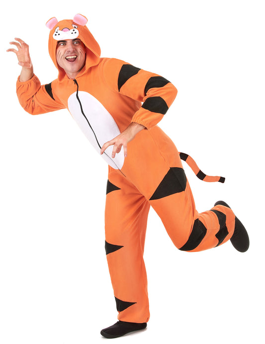 Vue de profil de la combinaison à capuche tigre pour homme