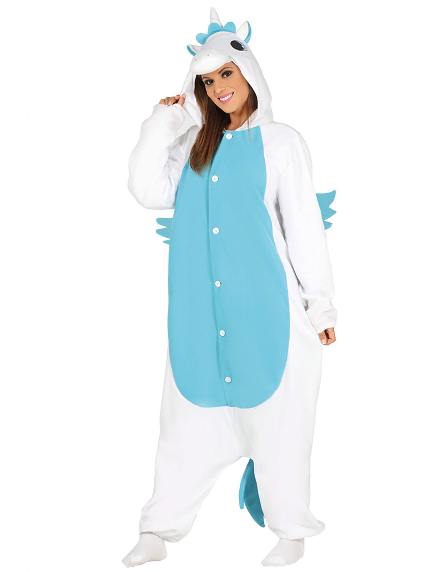 Dospělý bílý a modrý overal s jednorožcem