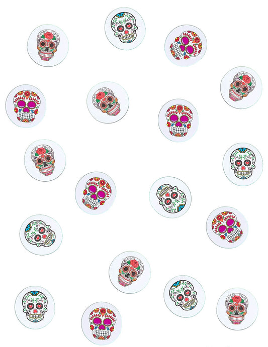 Détail des différents motifs des confettis de table papier Dia de los muertos
