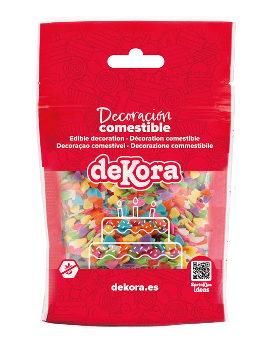 Vícebarevné srdíčko cukrové konfety 100g, jedlé ozdoby