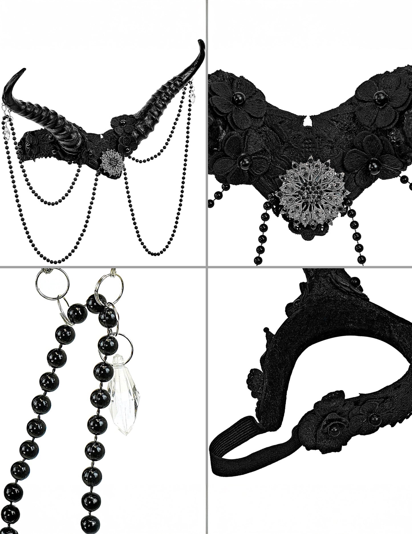 Cornes noires démoniaques avec perles adulte