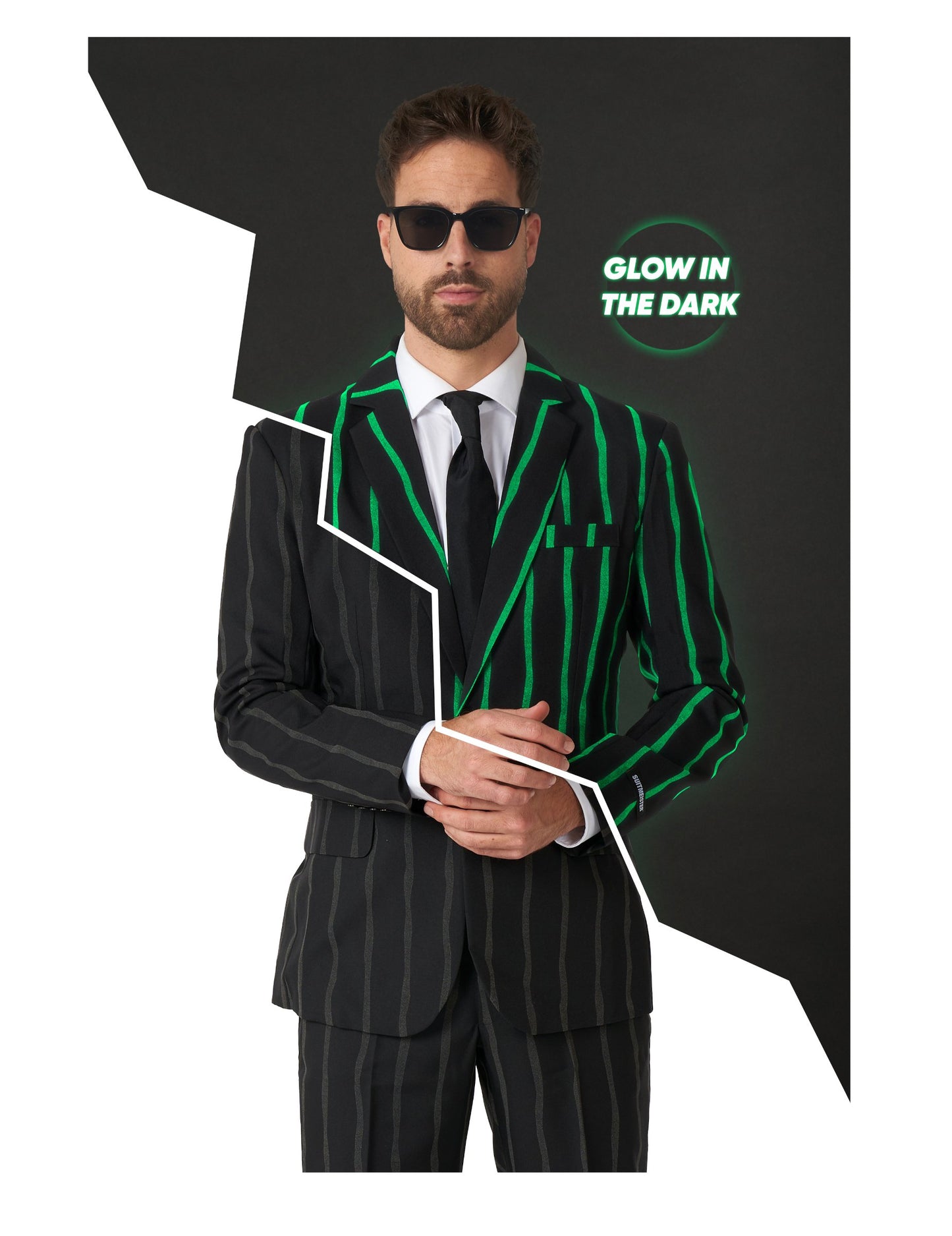Pruhovaný oblek pro dospělé Suitmeister, který svítí ve tmě