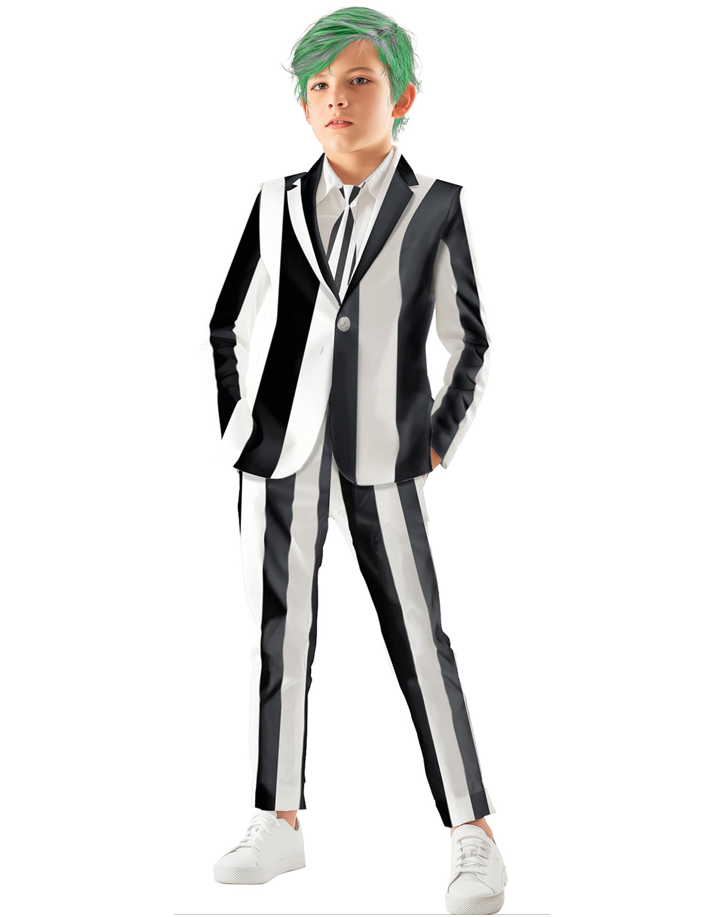 Dětský kostým ducha s černým a bílým pruhem