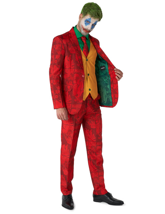 Détail de la doublure intérieure verte à motifs du Costume Joker Suitmeister pour adulte
