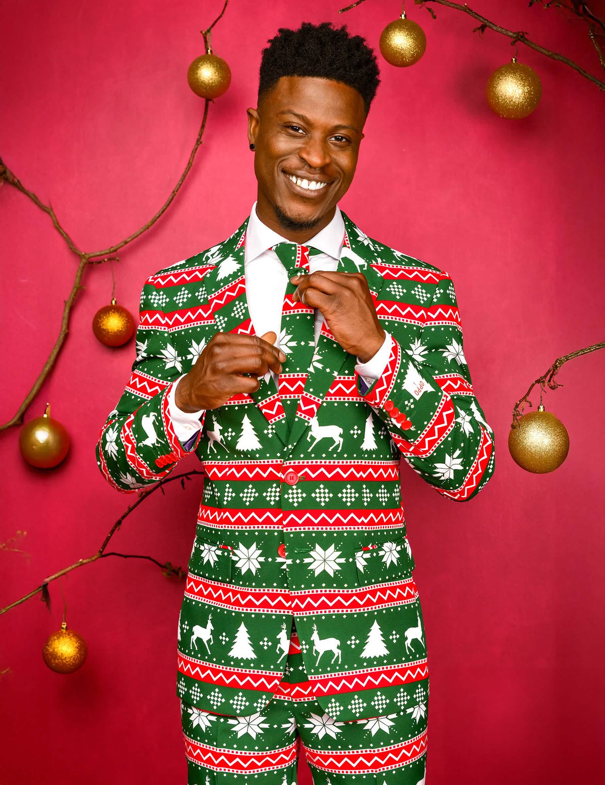 Detail na hrudník a kravatu kostýmu Mr. Festive pro muž