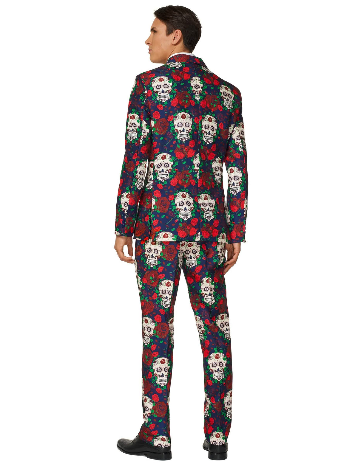 Pohled zezadu na kostým Mr. Skull Day of the dead