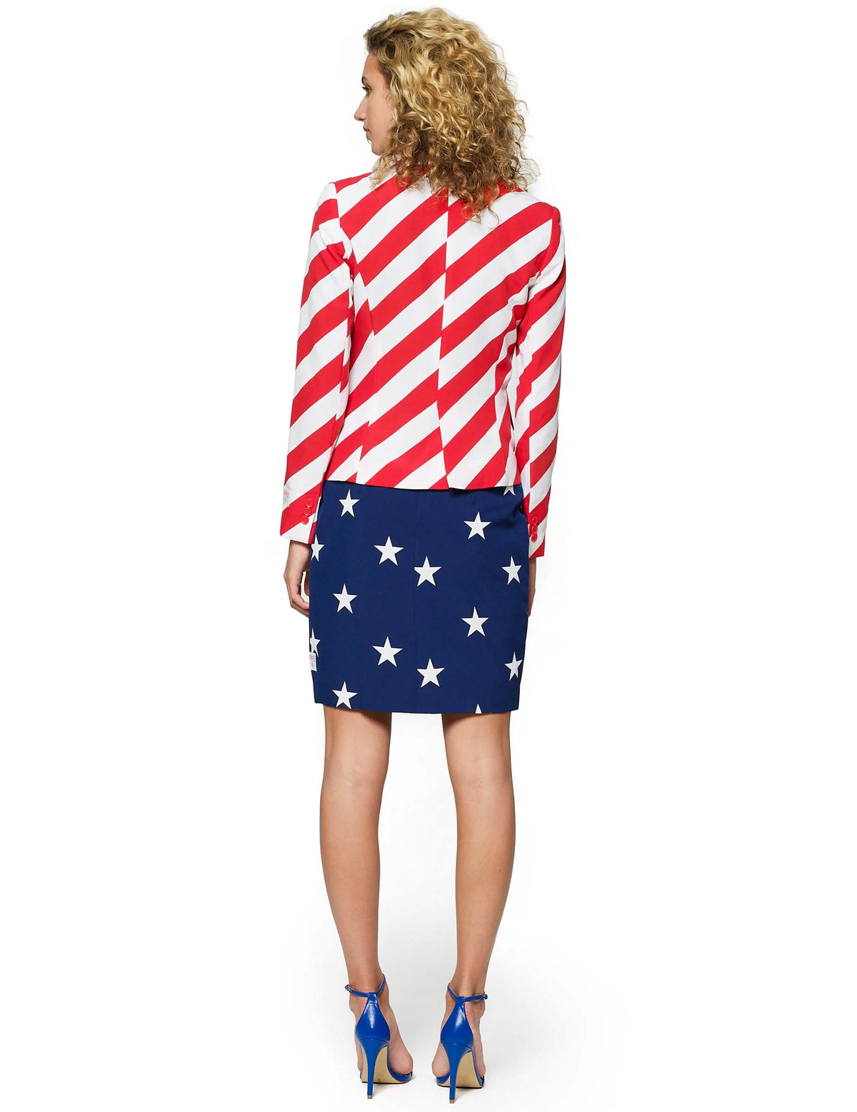 Pohled zezadu na kostým Mrs. America Opposuits pro ženu