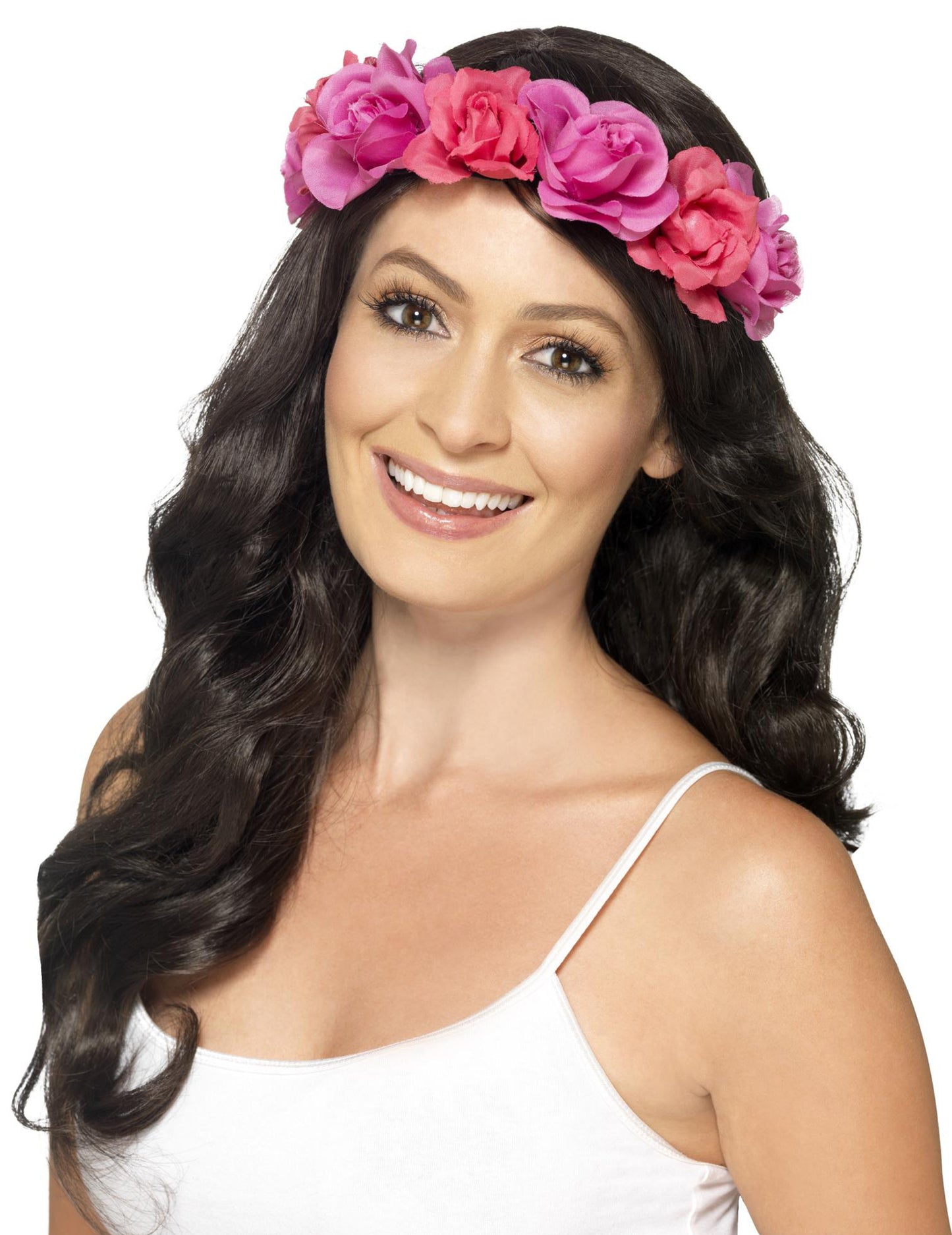 Gros plan sur la couronne de fleurs pour femme roses