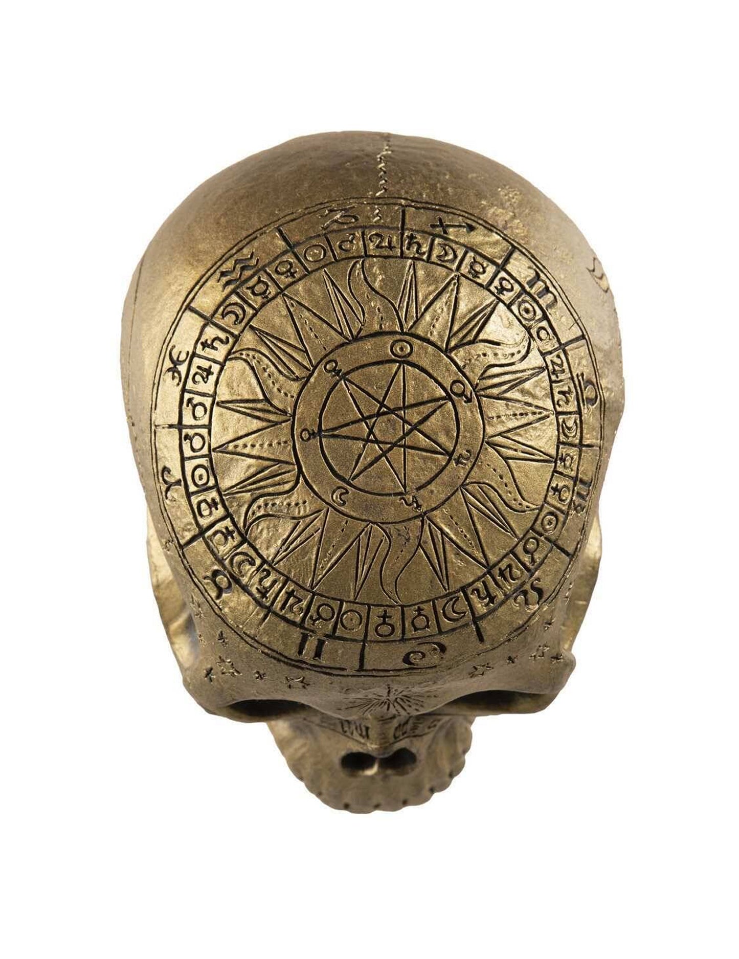 Crâne de squelette avec pentagramme doré