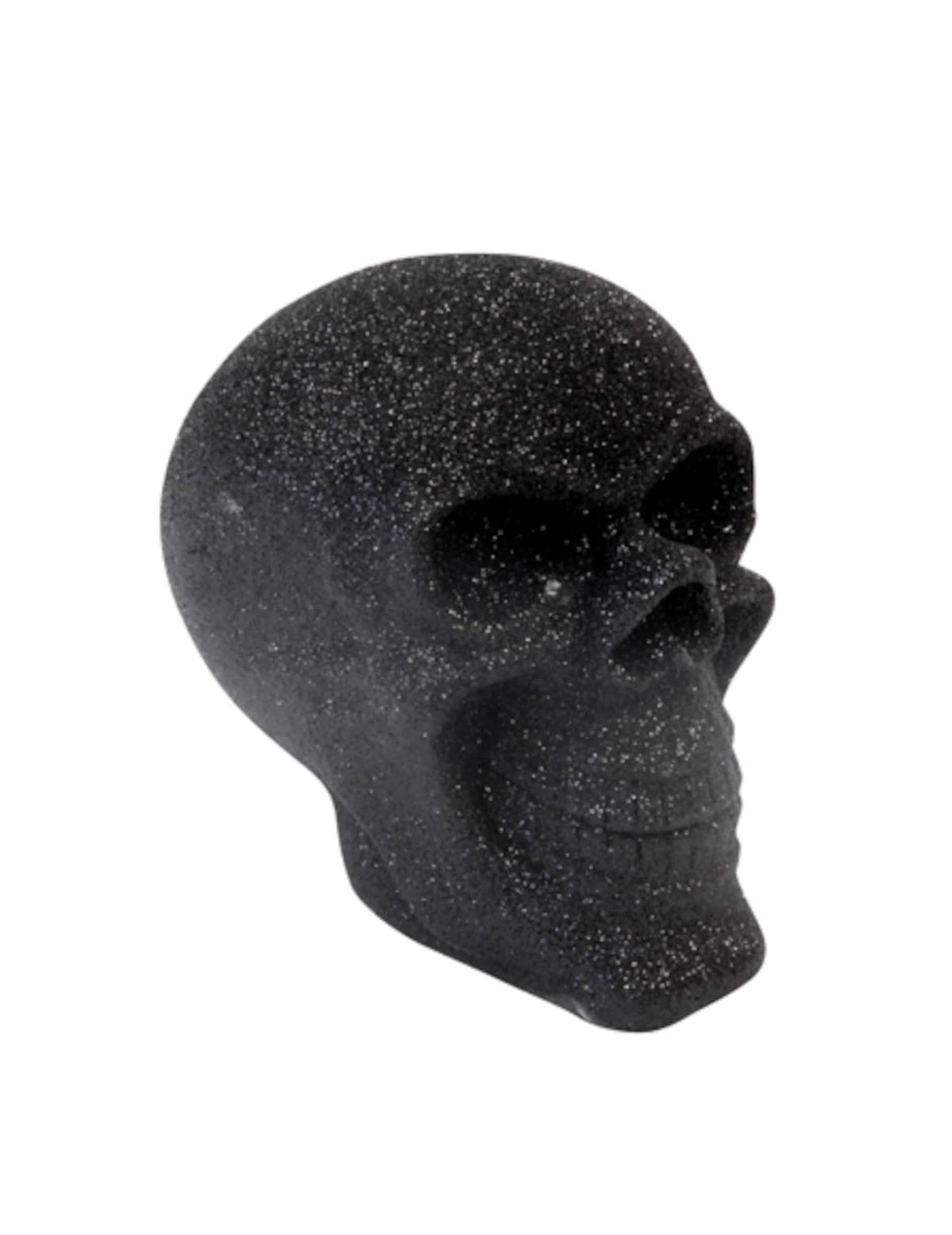 Lebka halloween na dekoraci černá s třpytkami z pryskyřice