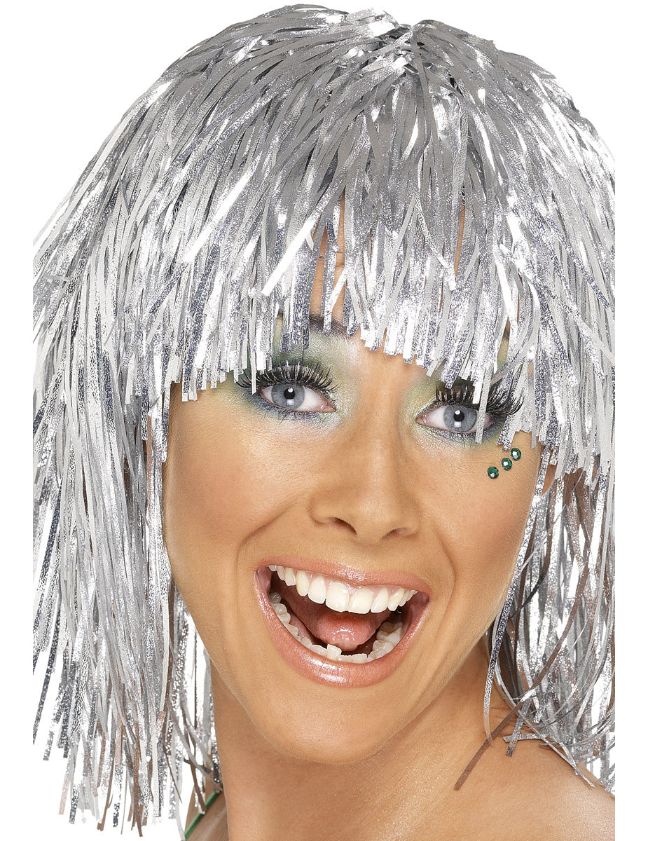 Paruka pro dospělé se stříbrnou metalickou disco motivem