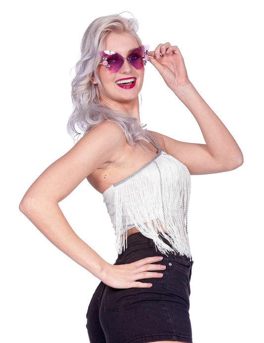 Bílý festivalový crop top s třásněmi pro ženy