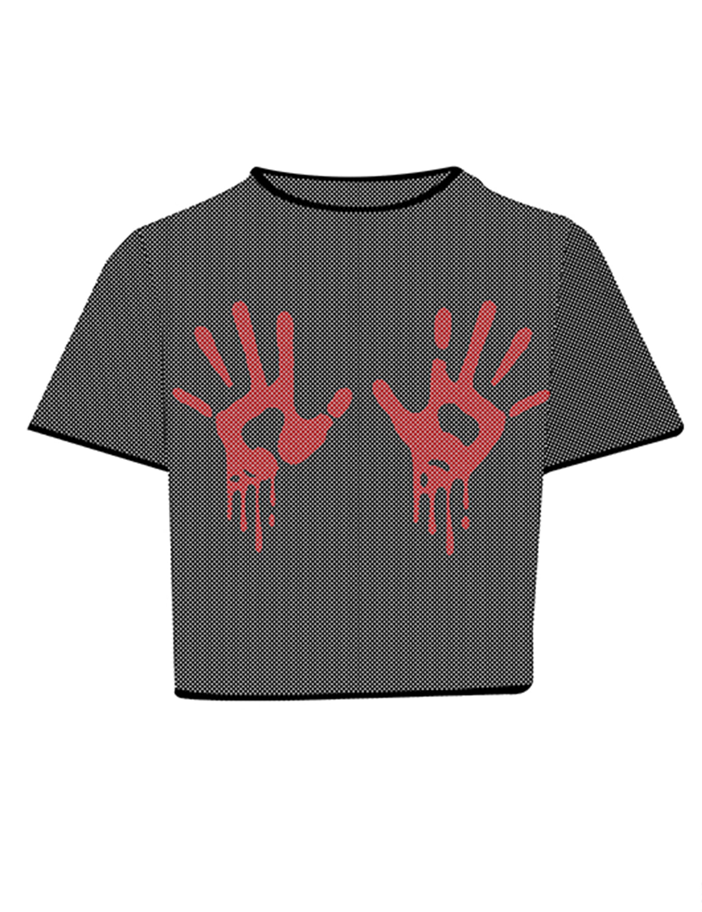 Černý síťovaný crop top s krvavými rukama pro dospělé