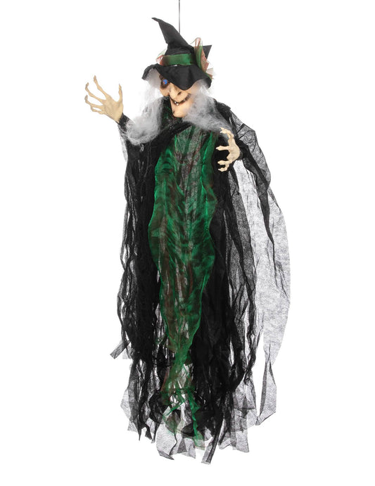 Závěsná dekorace čarodějnice na halloween černá a zelená svítící