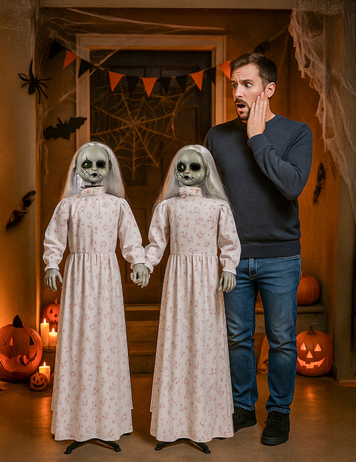 Děsivá dvojčata, animovaná a zvuková dekorace 130 cm