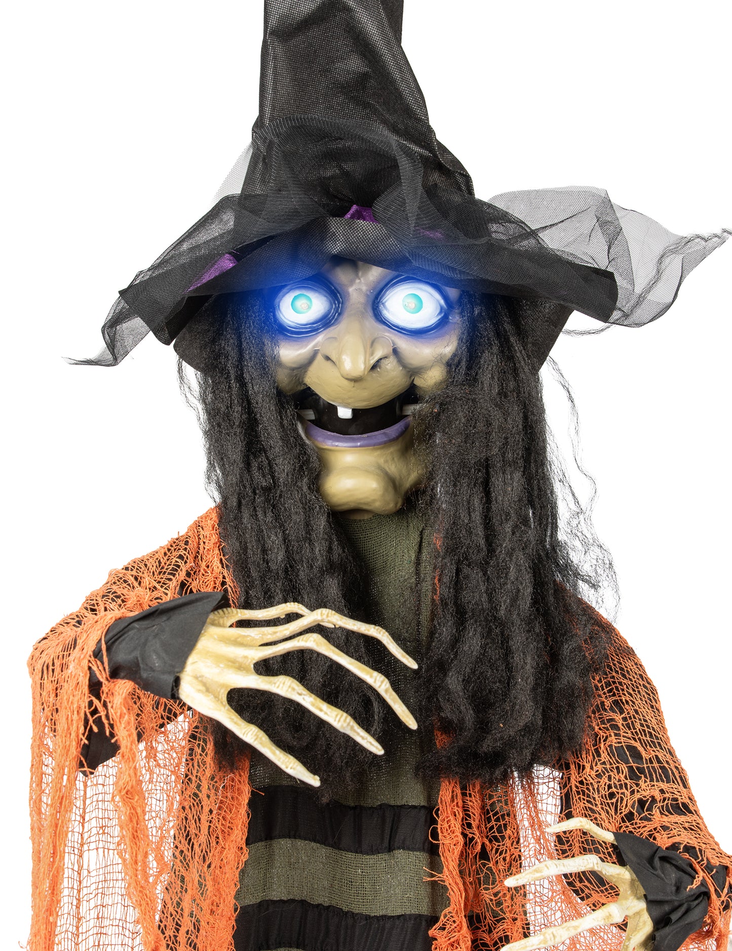 Animovaná, zvuková a světelná závěsná dekorace čarodějnice 183 cm