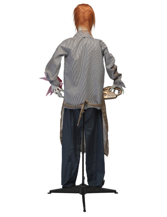 Děsivá animovaná dekorace vrah s motorovou pilou 165 cm