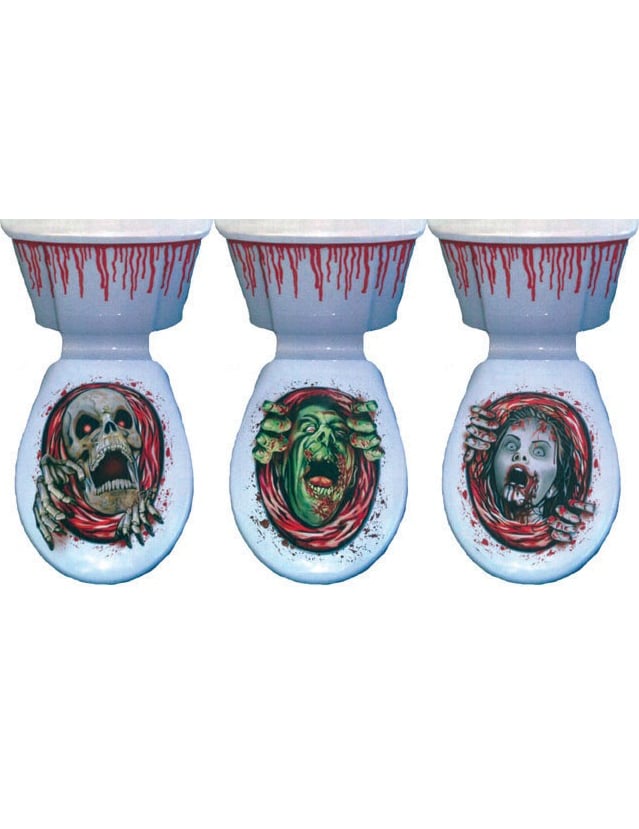 Décoration électrostatique Halloween pour abattant de WC motifs de squelette et zombie sanglants