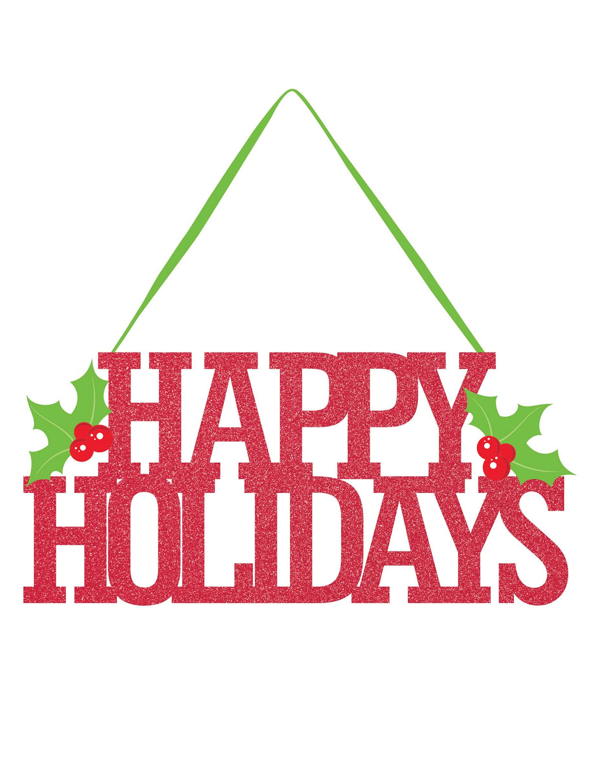 Dekorace na dveře Happy Holidays na párty červená s třpytkami