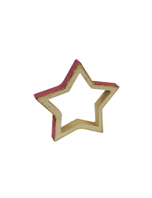 Hvězdná dekorace ze dřeva a vínového sametu se třpytkami 12 cm pro elegantní Vánoce