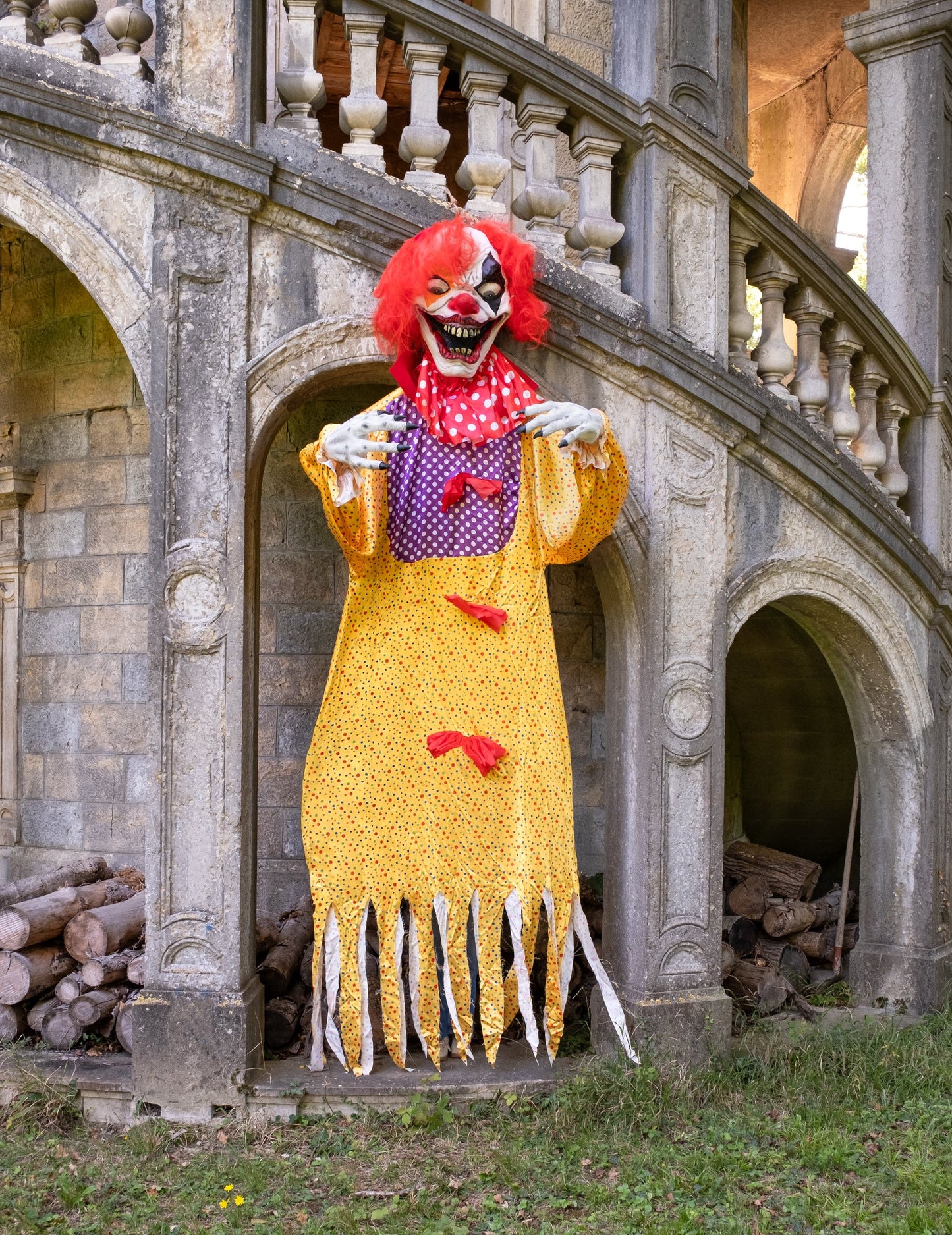 Obří halloweenská dekorace: děsivý visící klaun, 3,50 m