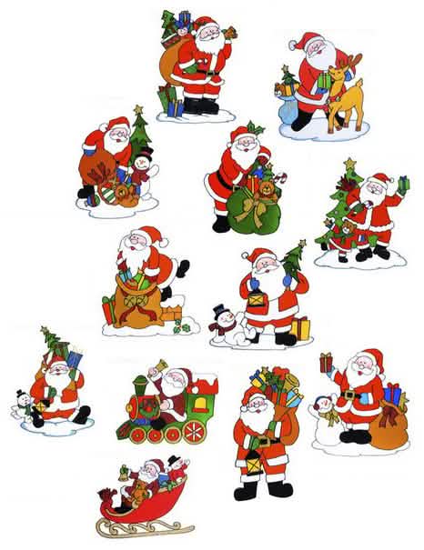 Dekorace na okna santa claus vícebarevné s vlakem, saněmi a sněhulákem