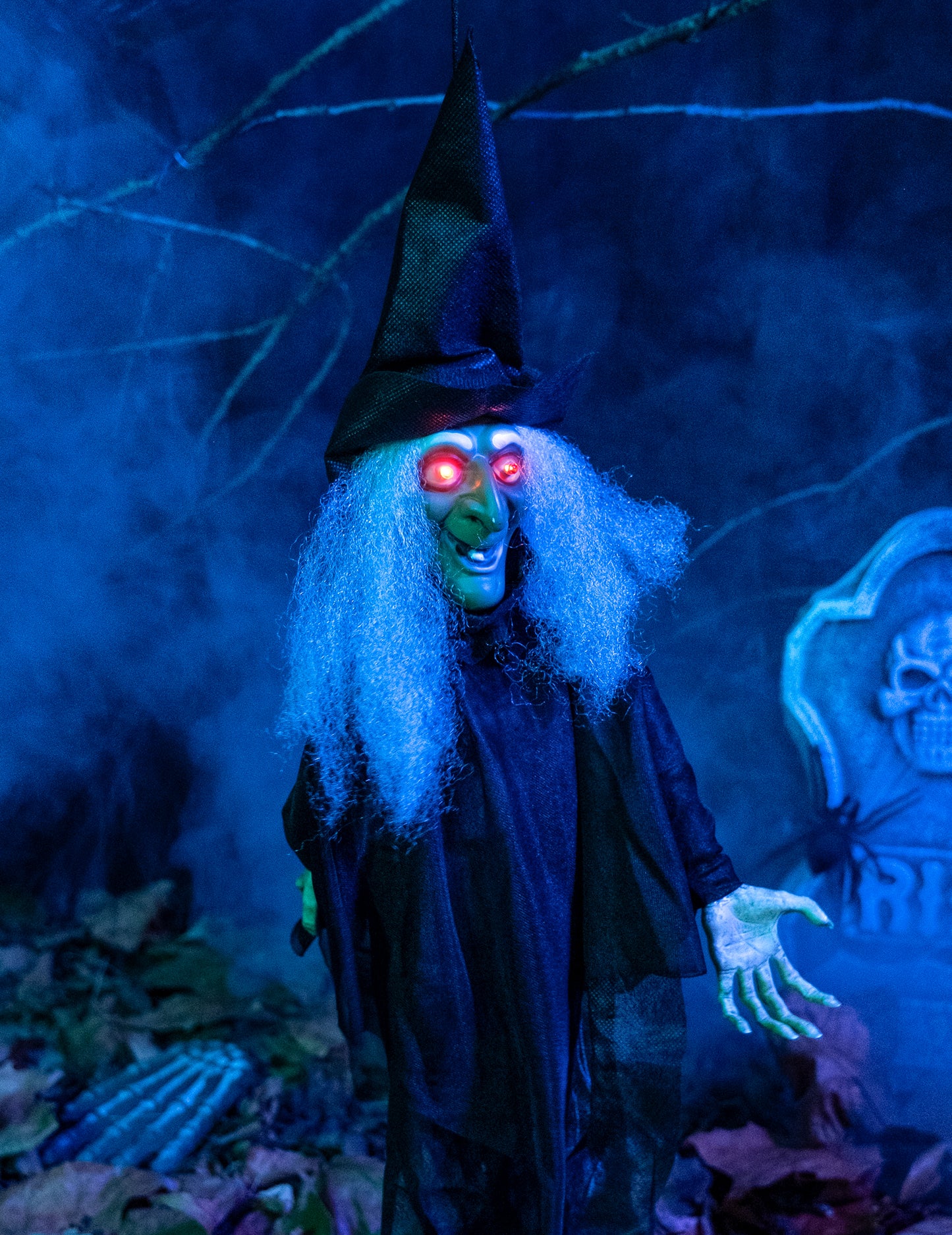 Animovaná, světelná, mluvící čarodějnice Halloween dekorace