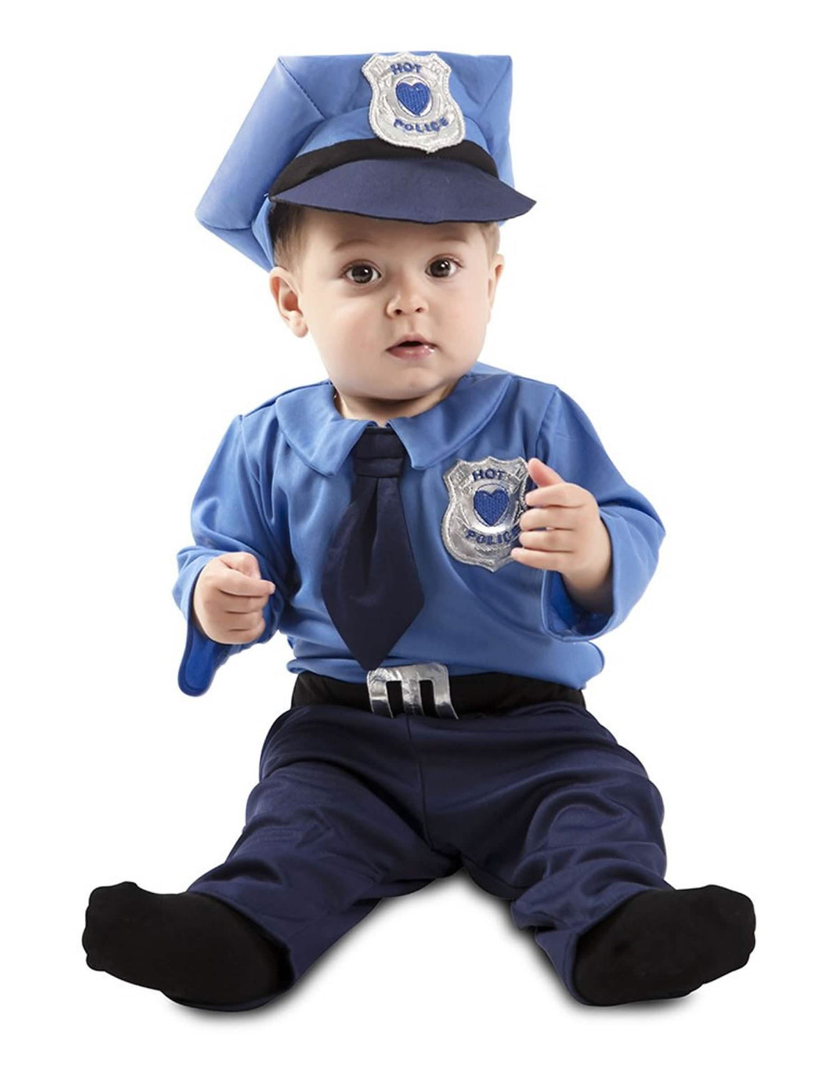 Kostým policisty pro miminko modrá s čepicí a kravatou