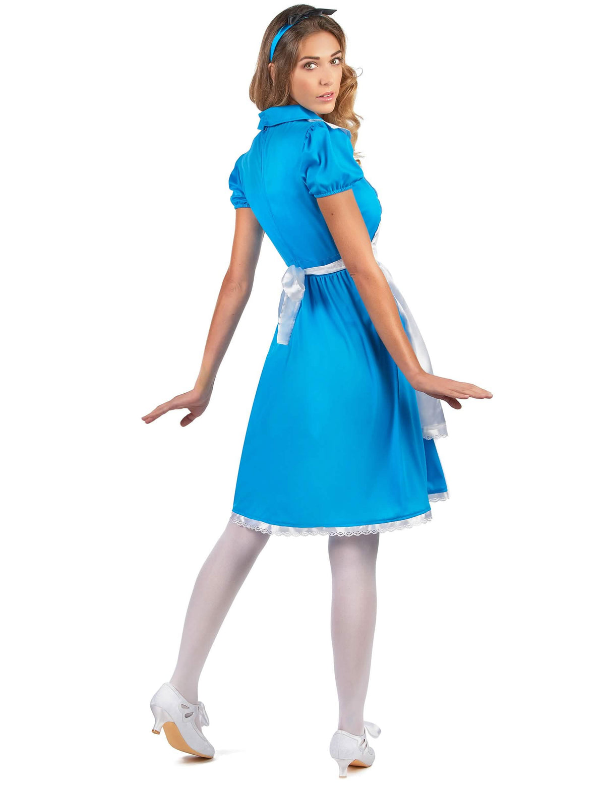 Pohled zezadu na dámský kostým Alice