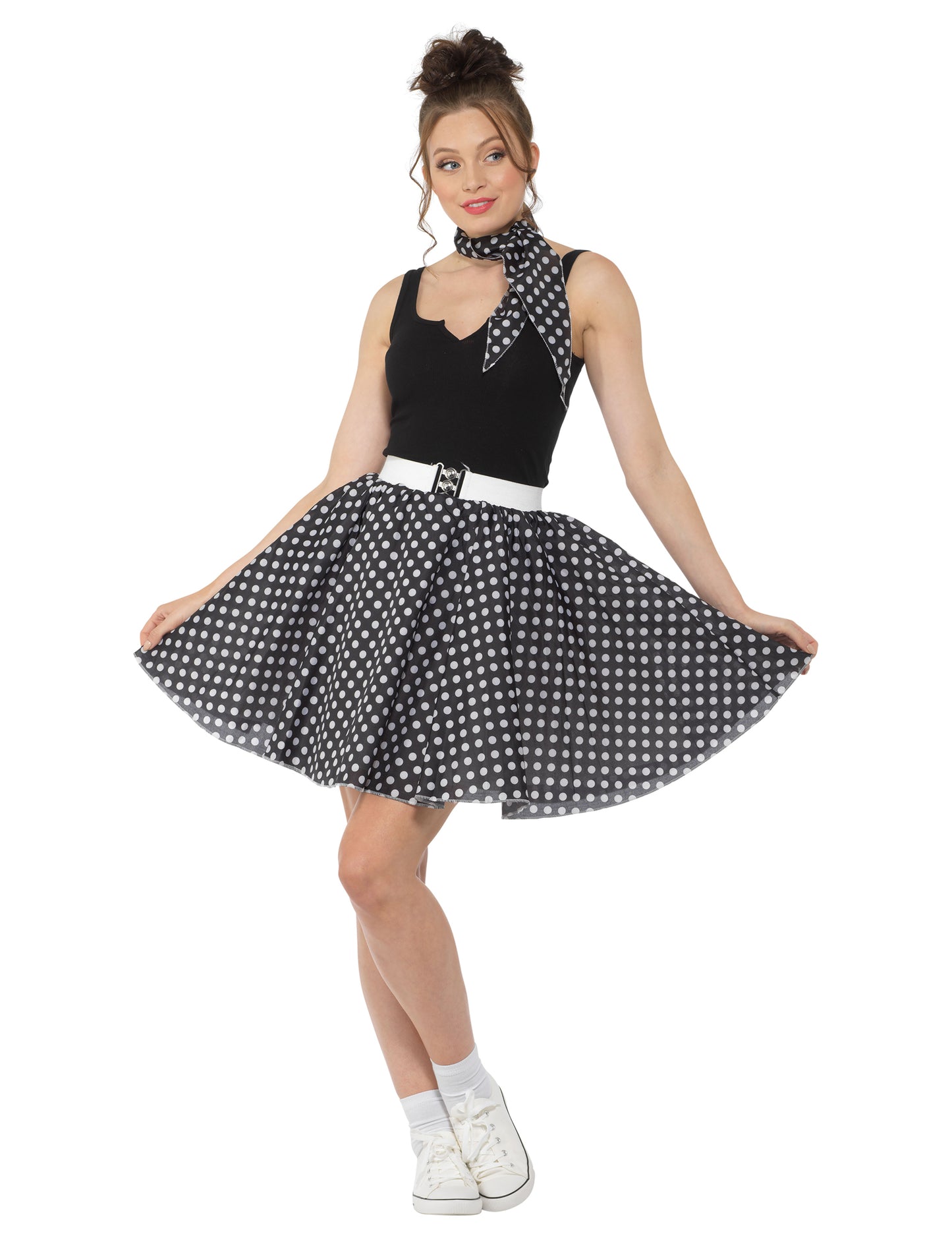 Dámský černý puntíkovaný kostým z 50. let