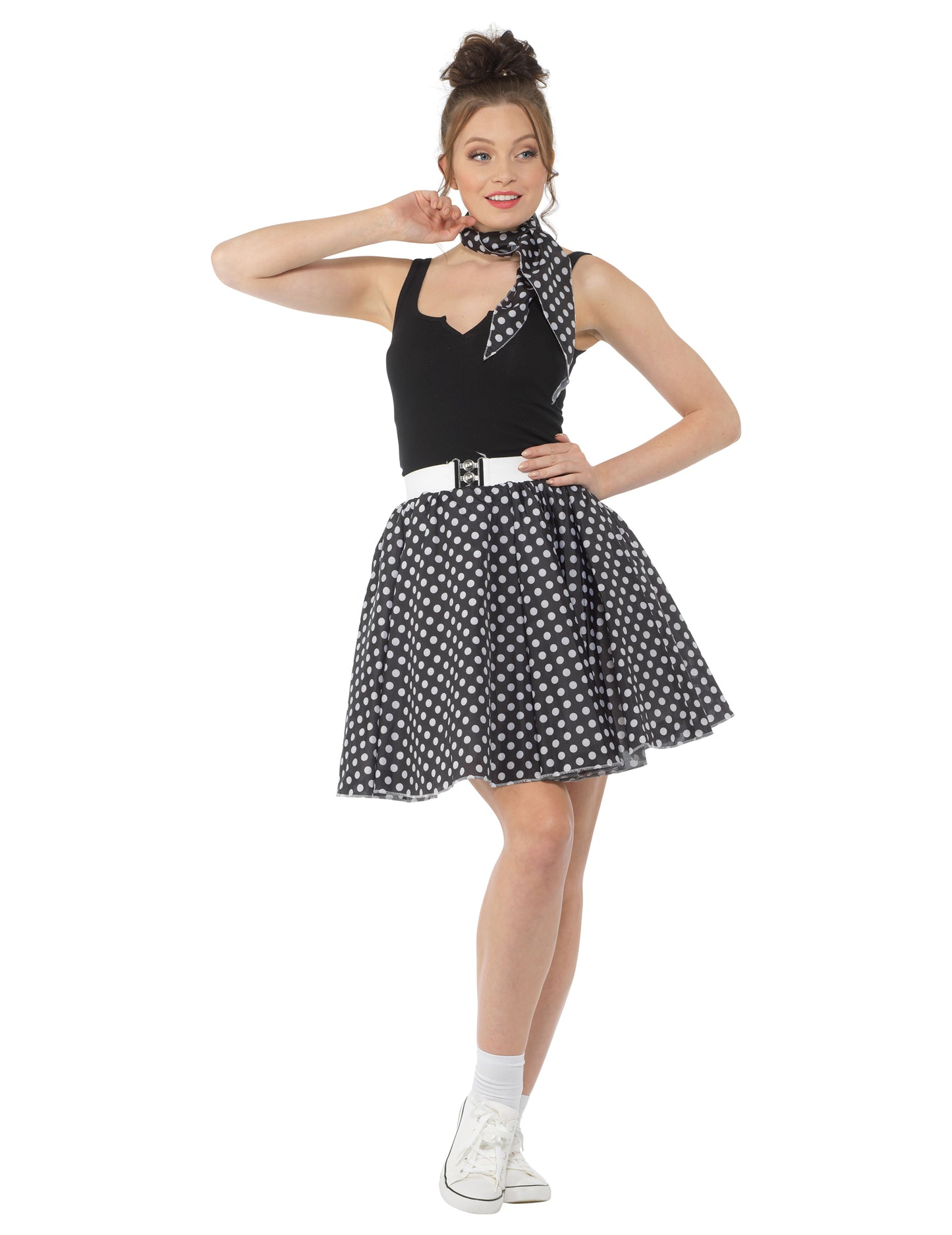Dámský černý puntíkovaný kostým z 50. let