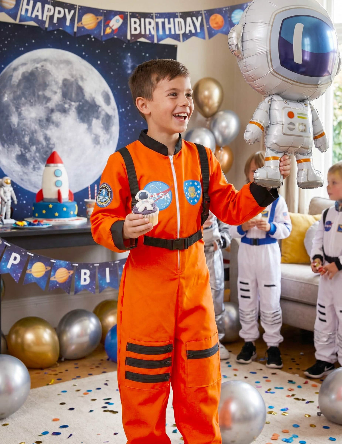 Narozeninová scéna s převlekem astronauti pro chlapec oranžová