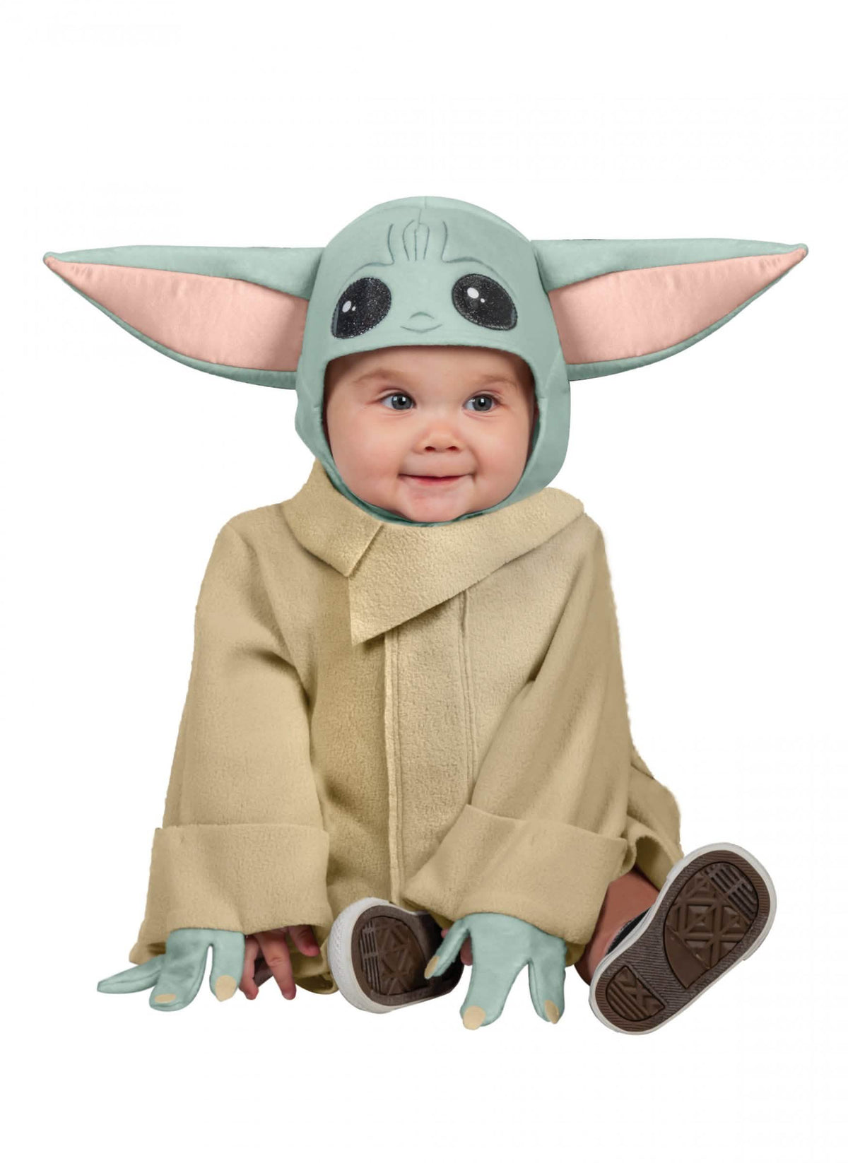 Kostým miminko Yoda pro miminko The Mandalorian Star Wars zelená a béžová s kapucí s ušima