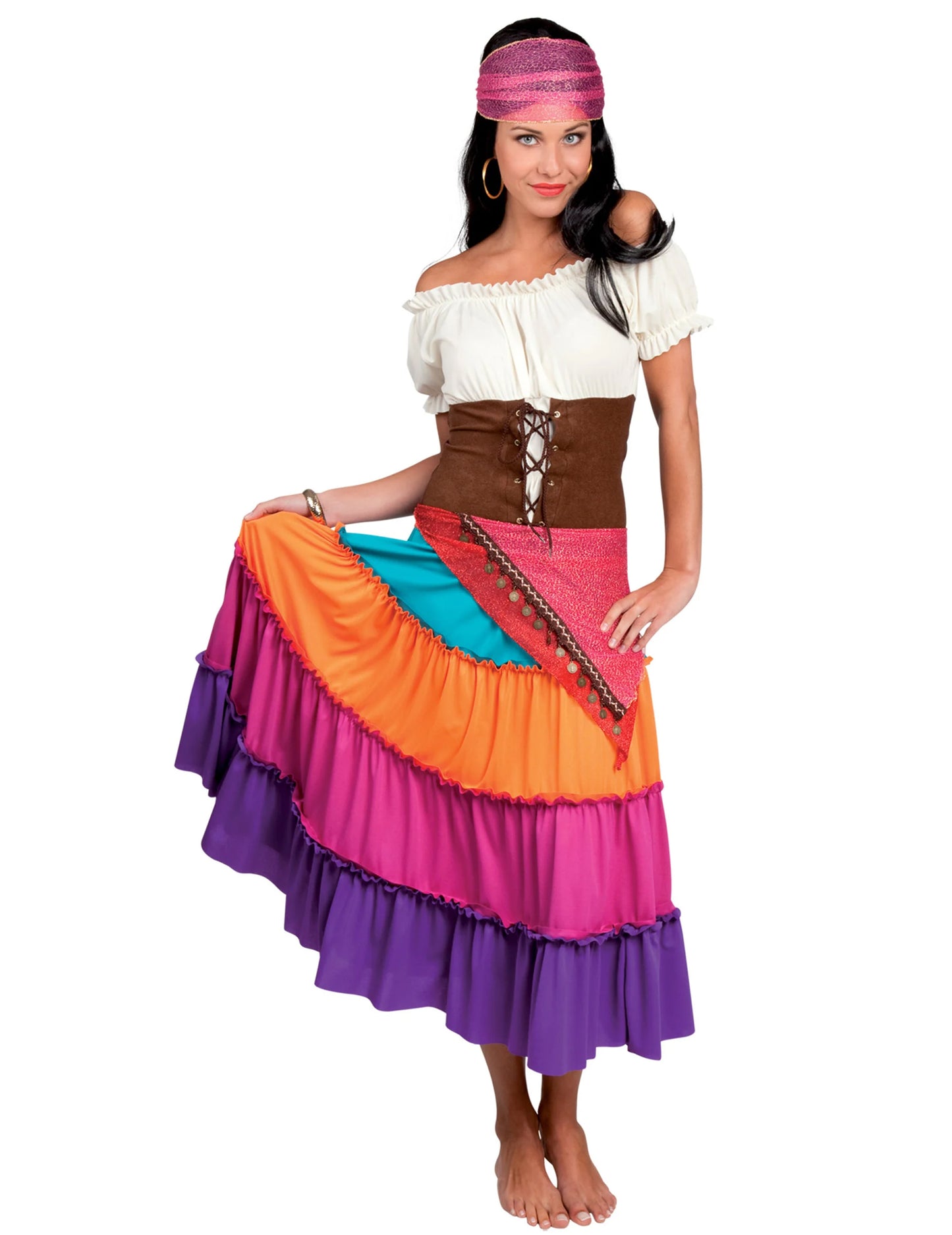 Vue de face du déguisement de bohémienne pour femme