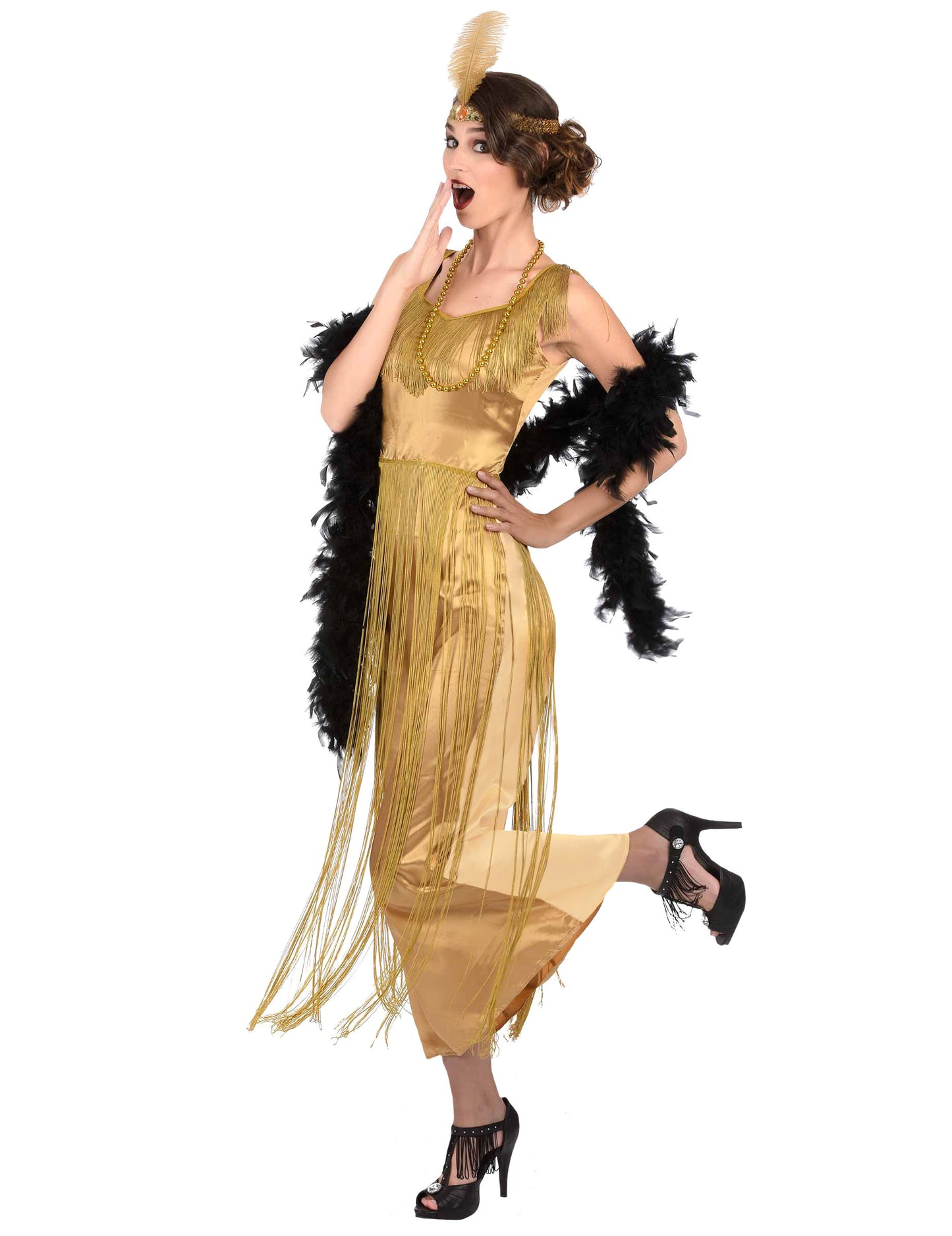 Dámský kostým charlestonu se zlatými třásněmi