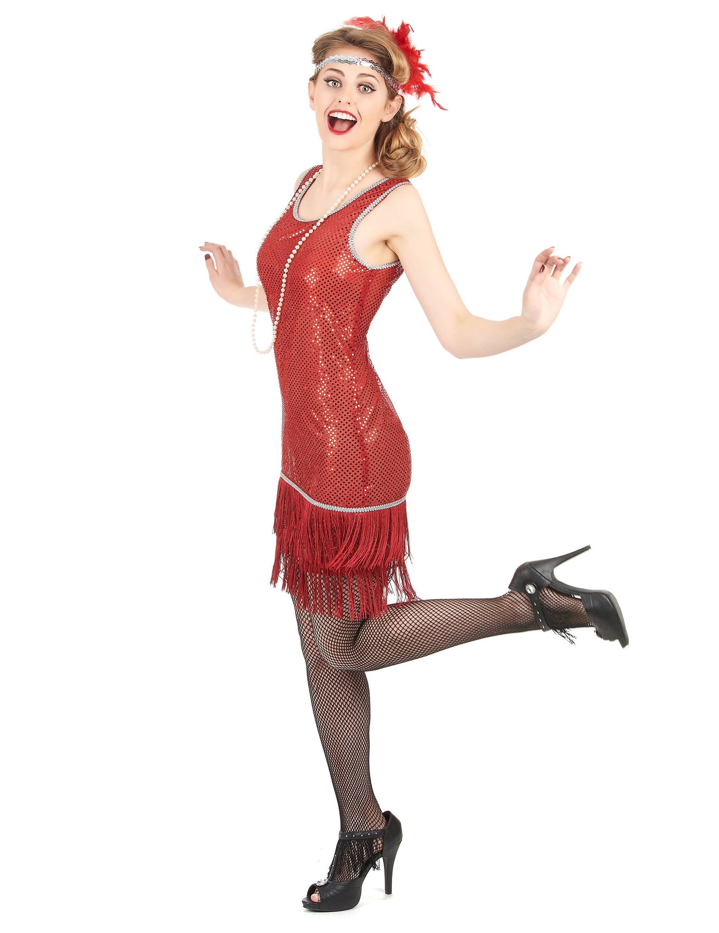 Dámský červený flitrovaný charlestonský kostým