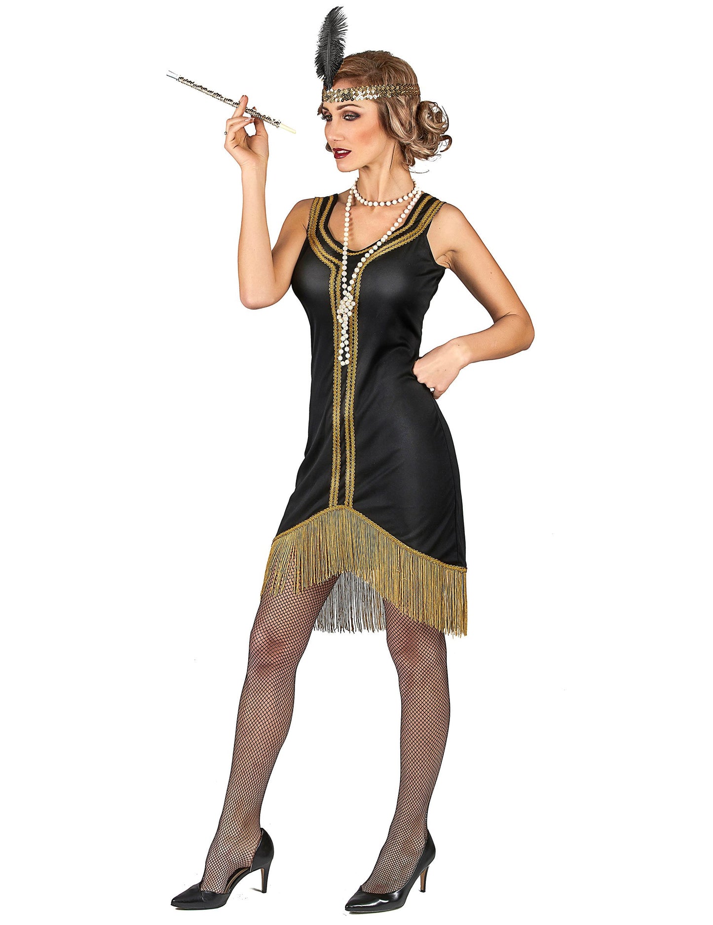 Dámský černo-zlatý charlestonský kostým s třásněmi